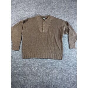RedHead Brown Chunky-Knit Cotton Acrylic Henley Sweater XL Crew Neck Long Sleeve